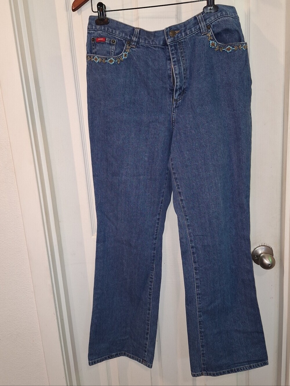 Chaps Blue Denim Wide Leg Jeans with beading detail